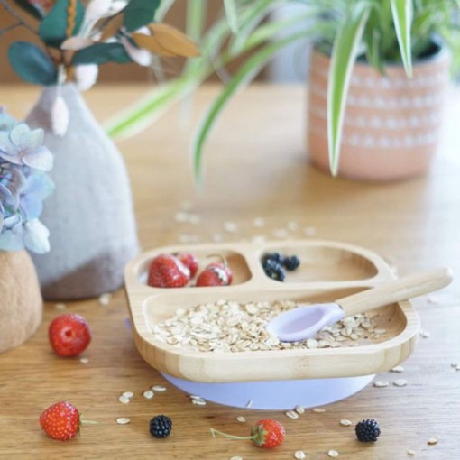 Assiètte Compartiments Bébé + Cuillère Bamboo - Lilas