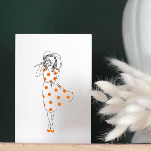 Carte et Enveloppe - Girl Robe Petit Pois