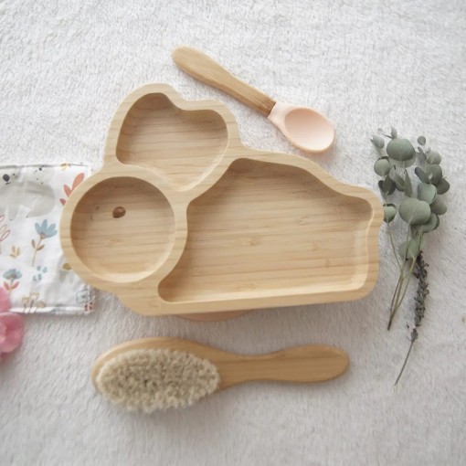 Assiètte Compartiments Bébé + Cuillère Bamboo - Lapin