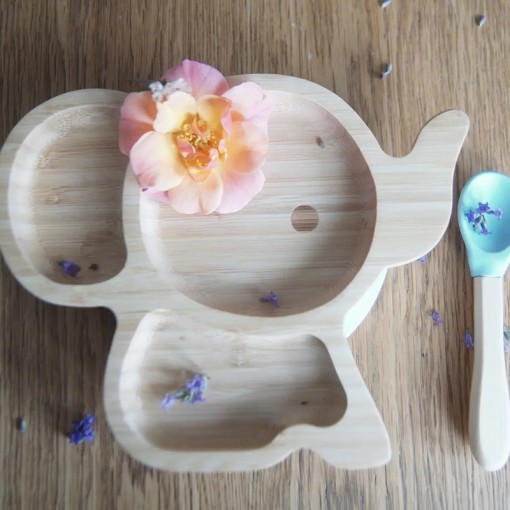 Assiètte Compartiments Bébé + Cuillère Bamboo - Eléphan