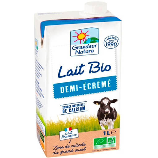 Lait de Vache Bio - Demi Ecrémé 1L