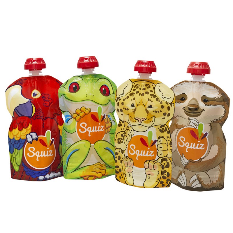 Lot de 4 gourdes réutilisables 130ml + 1Squiz'Zip - Collection Amazonie Lot de 4 gourdes réutilisables 130ml + 1Squiz'Zip - Collection Amazonie